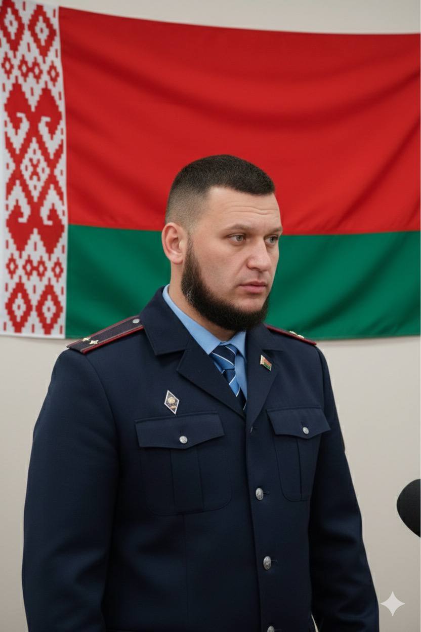 Сотрудник КГК на фоне флага